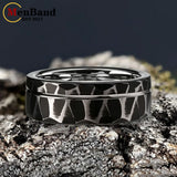Black Geometric Hammered Offset Groove 8mm Tungsten Rings for Men Comfort Fit