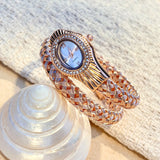 Snake Head Embellished Crystals Hollow-Out Woven Steel Bracelet Women's Watch