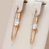 Fashion V Shape Rolled 14K Rose Gold Long Drop Earrings With AAA Zircon Diamonds - Luxury Party Jewellery