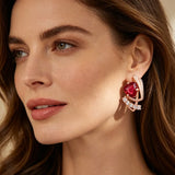 14 Karat Gold Filled Shiny Red AAA Zircon Crystals Daily Fine Earrings for Women Jewellery