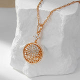 Luxury Filled 14K Rose Gold Full AAA Zircon Diamonds Pendant And Necklace - High Quality Daily Fine Jewellery