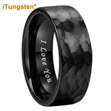 I Love You Stamped 6mm 8mm Tungsten Hammer Ring for Men Women  Comfort Fit
