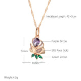 14K Gold Filled Vintage Purple AAA Zircon Diamonds Flower  High Quality Pendant Necklace