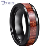 Rosewood Koa Wood Inlay Beveled Polished Finish 8mm Men Women Tungsten Wedding Rings