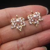 Maple Leaf Design Real Pink/Purple/White Pearl AAA Zircon Diamonds Silver Earrings