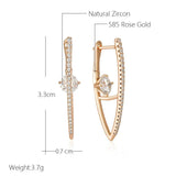 Fashion V Shape Rolled 14K Rose Gold Long Drop Earrings With AAA Zircon Diamonds - Luxury Party Jewellery