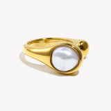18K Gold Plated Vintage Style Geometric Asymmetric Snake Pearl Ring