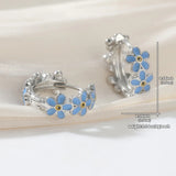 Delicate Handmade Enamel Flower Pattern Hoop Simple Cute Silver Colour Earrings