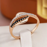 Stunning Micro Inlay Filled 14K Rose Gold Black White AAA Zircon Diamonds Pe rsonality Ring - Fashion Jewellery