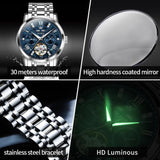 Luxury Skeleton Flywheel Automatic Watch for Men - Dual Calendar Waterproof Luminous Stainless Steel Watch