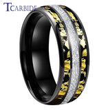 Bright Meteorite Gold Foil Inlay 8MM 18k Gold Colour Tungsten Carbide Wedding Rings