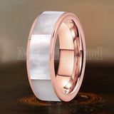 White Mother Of Pearl Shell Inlay Plane Polished Black Tungsten Ring for Men Women