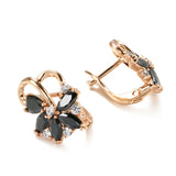 14 Karat Filled Gold Luxury Geometric Flower Black AAA Zircon Crsytal Dangle Earrings