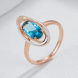 Luxury Oval 14K Rolled Rose Gold Light Blue AAA Zircon Crystal Double Hollow Ring - Vintage Style Party Jewellery