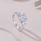 3 Stone 3ct Round Cut Full Moissanite Diamonds Rings for Women White Gold Plated Wedding Sterling Silver Jewellery
