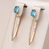 Luxury Fashion V Shape 14K Rolled Rose Gold AAA Blue Zircon Earrings For Women - Trendy Daily Matching Jewellery