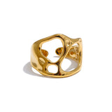 18K Gold Plated Adjustable Stainless Steel Geometric Hollow Fashion Unusual Open Ring
