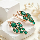 14K Rolled Gold Shiny Green AAA Zircon Crystals Flower Drop Earrings Vintage Jewellery