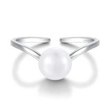 Fine Round White Real Pearl 925 Sterling Silver Minimalist Adjustable Ring