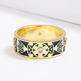 18KGP Gold Creative Handmade Bohemian Pattern Colourful Enamel Ring