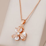 Luxury 14K Rolled Rose Gold AAA White Zircon Diamonds Flower Necklace For Women - Trendy Fine Jewelery