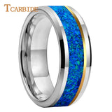Blue Opal Gold Foil Inlay Domed Polished 6/8mm Tungsten Men Women Wedding Rings