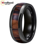 Vintage Koa And Dark Red Wood Inlay Dome 8MM Men Women Tungsten Carbide Rings
