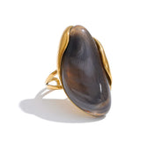18K Gold Plated New Design Brown Green Beige Resin Geometric Stainless Steel Ring