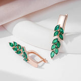 14 Karat Rolled Gold Vintage Green AAA Zircon Crystals Leaf Luxury Dangle Earrings