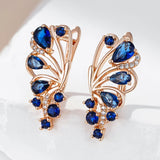 Luxury Elegant Blue Fine Filled 14K Rose Gold AAA Zircon Crystals Flower Drop Earrings - Fashion Jewellery