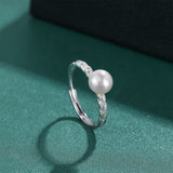 Elegant Braided Design Natural Pearl S925 Sterling Silver Adjustable Ring