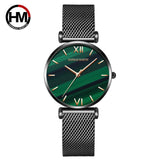 New Elegant Ladies Watch with Quartz Movement Green Peacock Stone Dial  Casual Leather Rose Plated Gold Watches