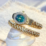 Snake Head Embellished Crystals Hollow-Out Woven Steel Bracelet Women's Watch