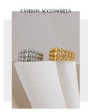 18K Gold Plated Stainless Steel Round Beads Layered Wide Trendy Fashion Ring