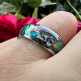 Domed Polished Cool Abalone Shell 8MM Men Women Tungsten Wedding Engagement Rings