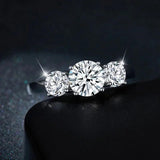 Splendid 3-stone S925 Sterling Silver with 14CGP Moissanite Diamonds Rings Engagement Wedding Promise Jewellery