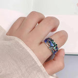 925 Silver Hadmade Cloisonne Blue Green Enamel Peony Flower Vintage Rings