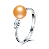 8-9mm Round Freshwater Cultured Pearl Crystal AAA Zircon Diamonds Silver Rings