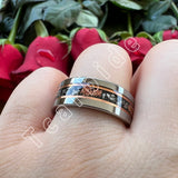 Pipe Cut Polished Finish Groove Inlay Silver Colour Men Women Tungsten Wedding Rings