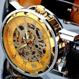 New Luxury Fashion Stainless Steel Skeleton Mechanical Business Watch With Black Leather Strap - The Jewellery Supermarket