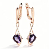 14 Karat Filled Gold Shiny Elegant Purple AAA Zircon Crystals Drop Earrings For Women