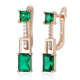 Latest Fashion Rolled 14K Rose Gold Green Square AAA Zircon Crystals Long Drop Earrings - Vintage Design Jewellery