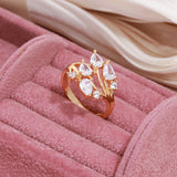 New Season Luxury Filled 14K Rose Gold White AAA Zircon Diamonds Leaf Ring - Party Wedding Luxury Jewellery