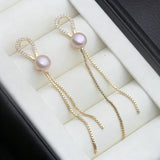 Attractive Dangle Natural Pearl Earrings 925 Silver Gold Colour Earrings