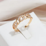 Awesome Sparkling Filled 14K Rose Gold AAA Zirconia Diamonds Chain Ring For Women - Party Wedding Jewellery