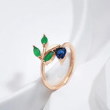 Vintage Leaf  Simple Rolled 14K Rose Gold With AAA Zircon Crystals Rings for Women - High Quality Fine Jewellery