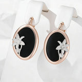 14 Karat Gold Filled Black Enamel Gold Silver Mix Color Retro Drop Earrings For Women