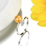 8-9mm Round Freshwater Cultured Pearl Crystal AAA Zircon Diamonds Silver Rings