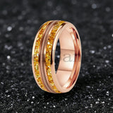 Gold/Blue Crystal Stones Guitar String Inlaid 8MM Men and Women Tungsten Rings
