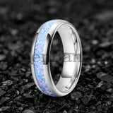 Rainbow Fire Opal Inlay 4/6/8mm Tungsten Carbide  Men Women Comfort Fit Rings